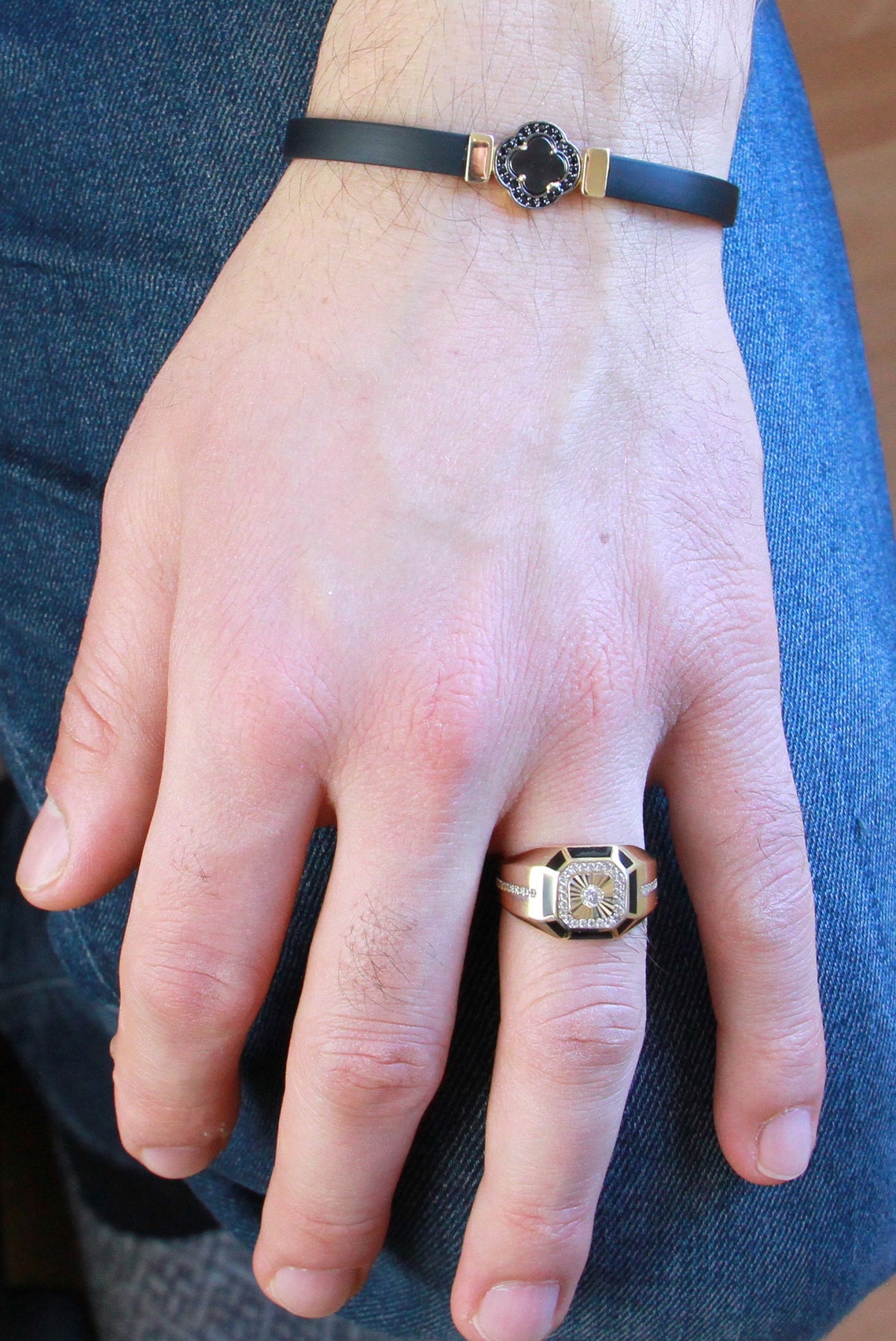 Yellow and Black Gold Men's Bracelet 14k Solid Gold Etsy
