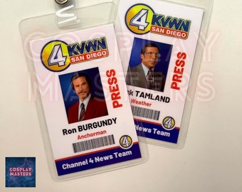 Anchorman Ron Burgundy / Brick Tamland KVWN San Diego Channel 4 News Team Press ID Badge with Metal Clip