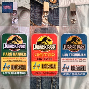 Jurassic Park World Cosplay ID Badges with Active QR Codes & Metal Clips