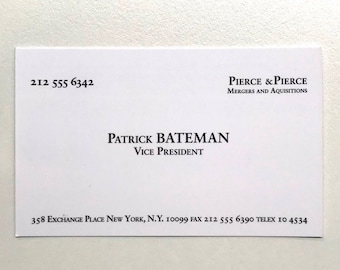 American Psycho Business Card Design - Patrick Bateman - PDF Digital File