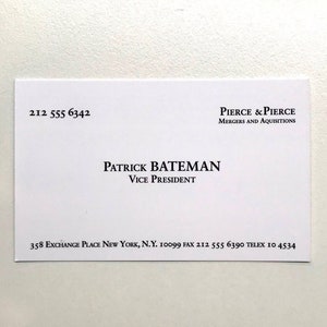 American Psycho Business Card Design - Patrick Bateman - PDF Digital File
