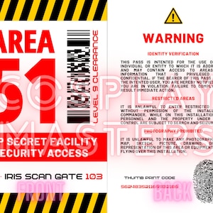 2025 Area 51 Topgeheime faciliteitsbeveiliging Toegang ID-paskaart - 'afdrukbare' cosplay-ID-badge