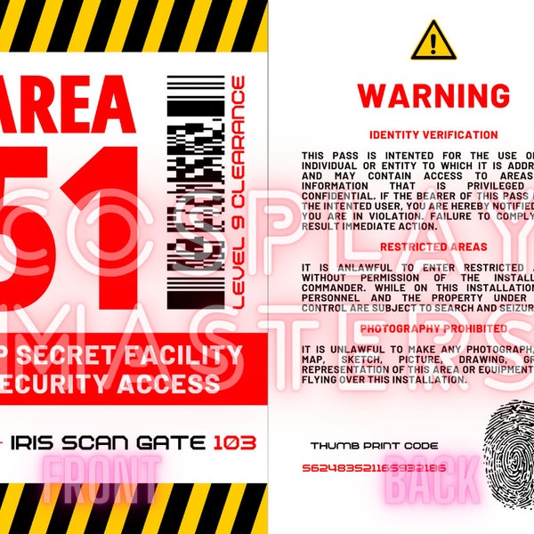 2024 Area 51 Top Secret Facility Security Access ID Pass Card - "Printable" Cosplay ID Badge