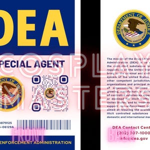 2025 DEA ID Karte mit echtem QR Code - "Printable" Cosplay Geheimagent Badge