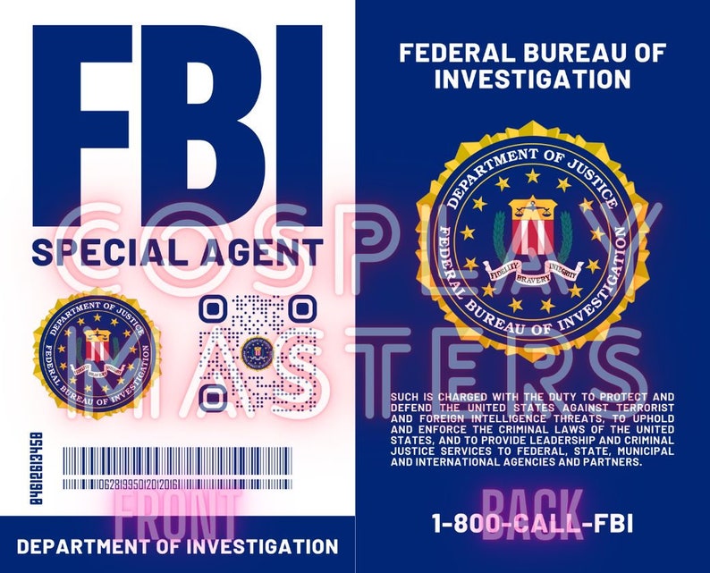 2024 FBI ID Card with Real QR Code Printable Cosplay Secret Agent Badge image 1