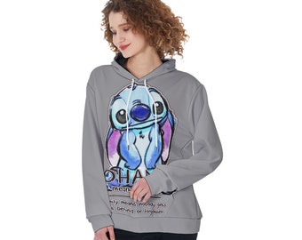 Stitch Women's Pullover Hoodie with ohana means family quote