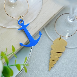 35 mm Gold Muschel Glas Weinglas, 3D Gedruckt Boot Weinglas Charms Decor, Benutzerdefinierte Glas Charms Decor, Weinprobe Party Favors Dekorationen