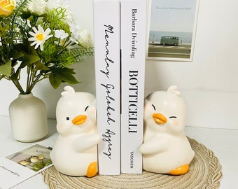 Cartoon Duck Bookends, Lovely Elephant Bookshelf, Duckling Decoration Cute Bookcase, Set Cartoon Bookshelf,Handmade Standing Duck Decoration