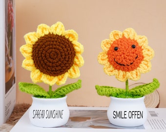 SMILE OFFEN Flower, Finished Hand Woven Flowers with Slogan, Handmade Crochet Flowers, Positive Gifts, Mental Health Gifts, Get Well Gift