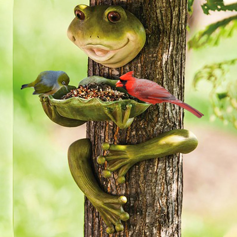 Funny Frog Statue Cute Frog Figurine Frog Figure With Bird Etsy