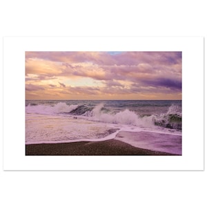 Golden Sunset Waves — Minimalist Photographic Wall Art Print, Coastal Seascape Photo