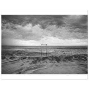 Minimalist Black and White Seascape Print: Modern Coastal Wall Art