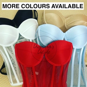 Transparent Corset, Sheer Bustier, Bridal Corset, Tulle Lace-up Corset, Corset Top, Mesh Corset, Waist Snatcher with Lacing. Various Colours