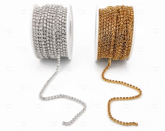 Cadena de diamantes de imitación brillantes, para la fabricación de joyas, 3 mm de ancho