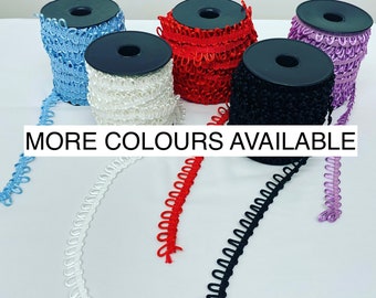 Bridal Button Looping, Button Hole Loops, Non-elastic. Rouleau Button Looping. White, Red and Black. Sold per metre.