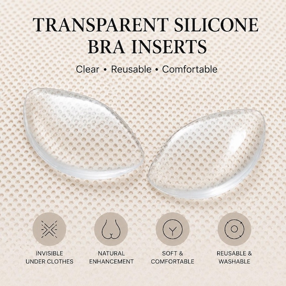 Transparent Silicone Bra Inserts, Clear Breast Enhancers, Chicken Fillet Inserts, Reusable Comfort Fit