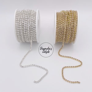 Diamanté Chain in Silver and Gold. Faux Diamond Chain. Sparkling Diamanté Necklace. 3mm Wide.
