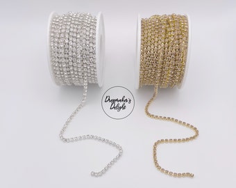 Diamanté Chain in Silver and Gold. Faux Diamond Chain. Sparkling Diamanté Necklace. 3mm Wide.