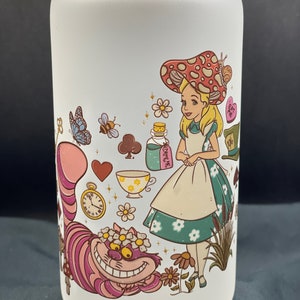 Vintage Alice in Wonderland 16oz Frosted Glass Can Cup