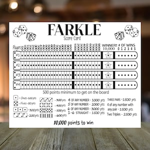 Farkle Scoreboard Laser Cut File | SVG PDF Game Score Sheet Template | 7x9 Digital Download | DIY Game Night Wood Acrylic Engraving