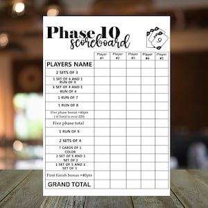 Druckbare Anzeigetafel für Phase 10: Familienspielabend (PDF Download)