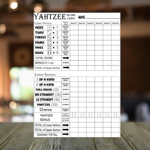 Printable Yahtzee Scorecard PDF – Game Night Score Sheet in 3 Sizes (Letter, A4, Half Letter) – Instant Download