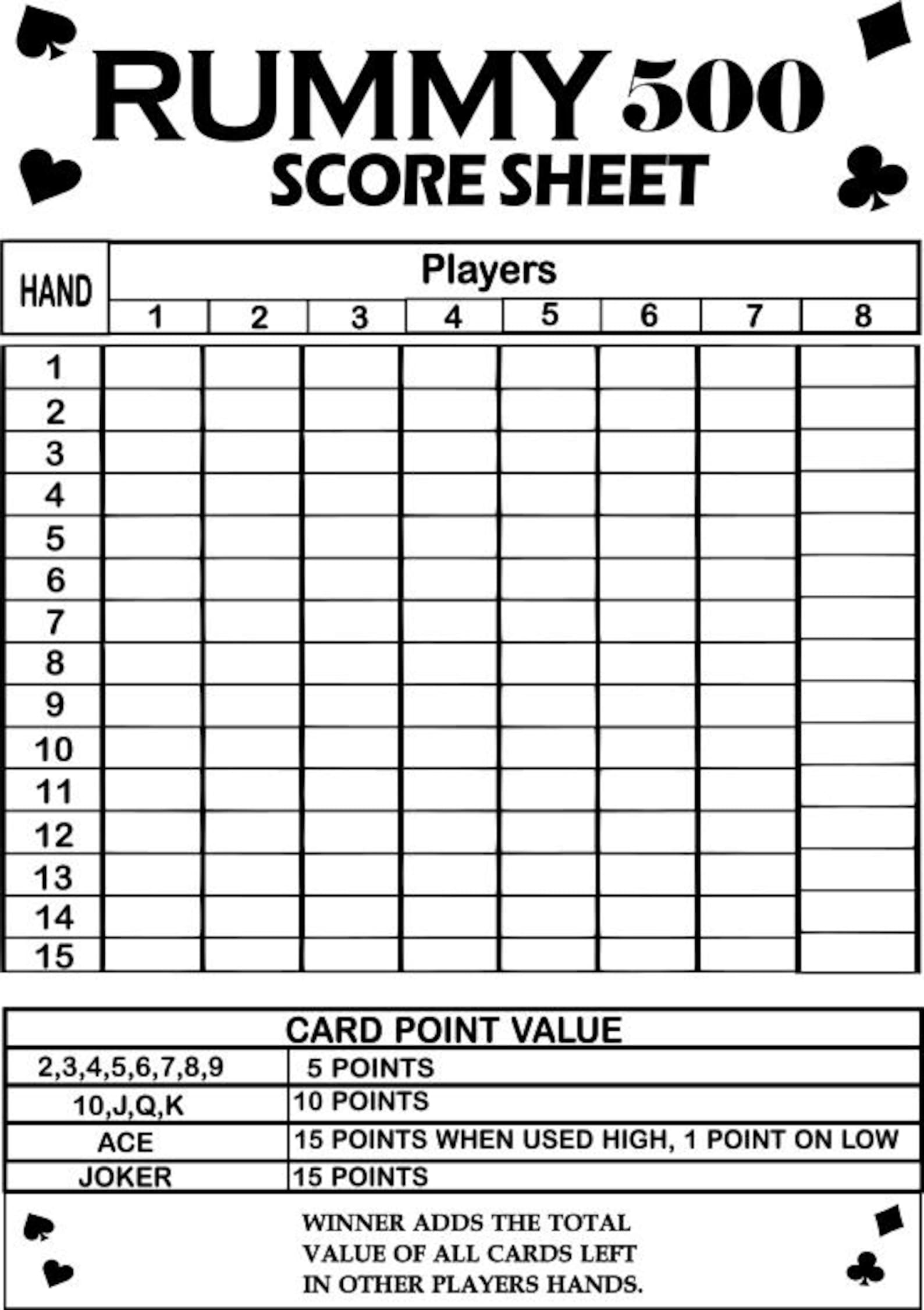 Rummy 500 Scoreboard | Printable Card Game Score Sheet (PDF, PNG, JPG ...