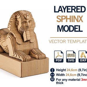 Vector sjabloon van een gelaagde sfinx | ​​3 mm multiplex, SVG, DXF (digitale download)