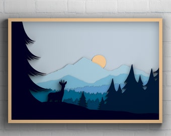 Landscape multilayer SVG, Landscape cut file, Plywood cutting, Paper cutting, 3D layer, 3D mandala plywood, SVG file