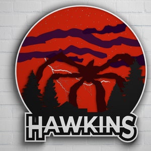 Hawkins city sign multilayer SVG, Hawkins city sign cut file, Plywood cutting, Paper cutting, 3D layer, 3D mandala plywood, SVG file
