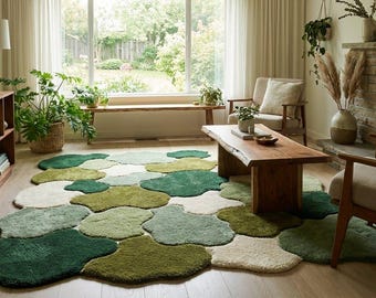 Hand Tufted Moss Area Rug – Organic Green Abstract Carpet