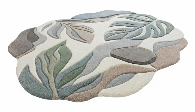 Hand Tufted Wool Rug – Organic Leaf Design, Sculpted Texture - Etsy
