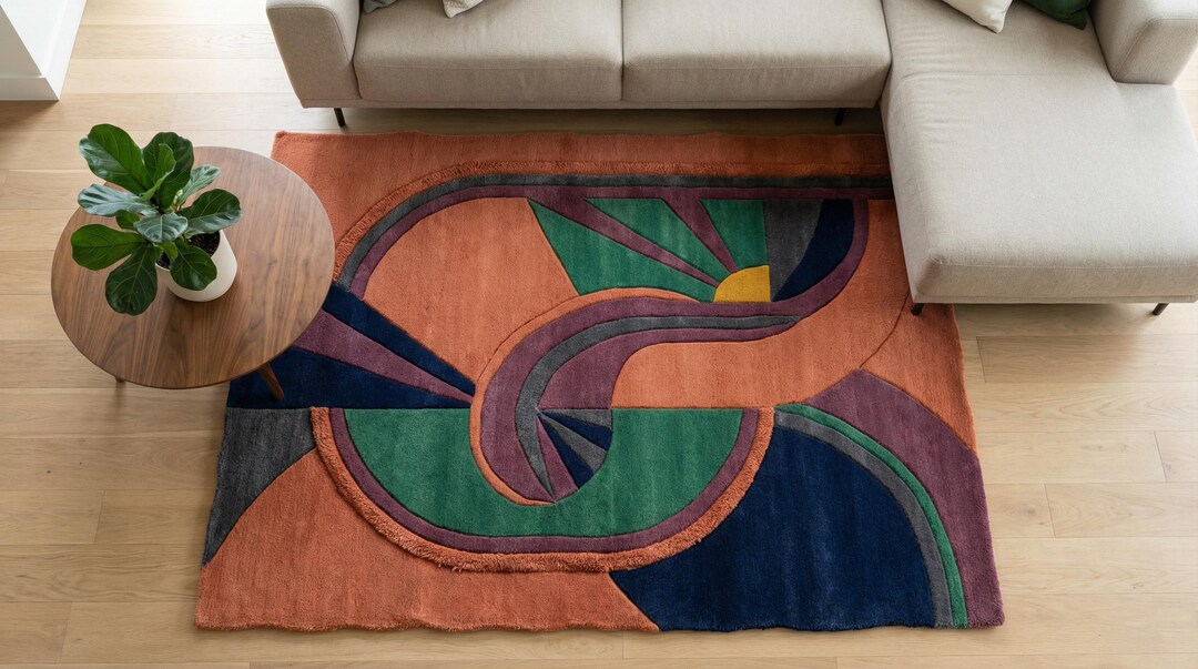 Rcc Rugs Hand Tufted Abstract Wool Rug – Modern Sculpted Terracotta Green Area ...