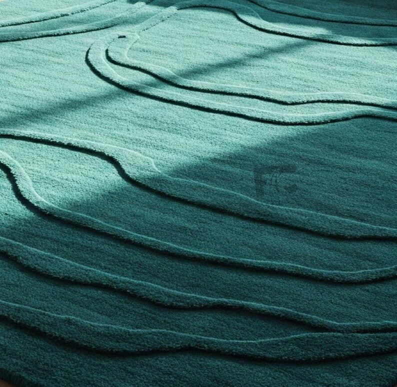 Handwoven Tufted Rug Emerald Green Topographic Area Rug | Modern ...