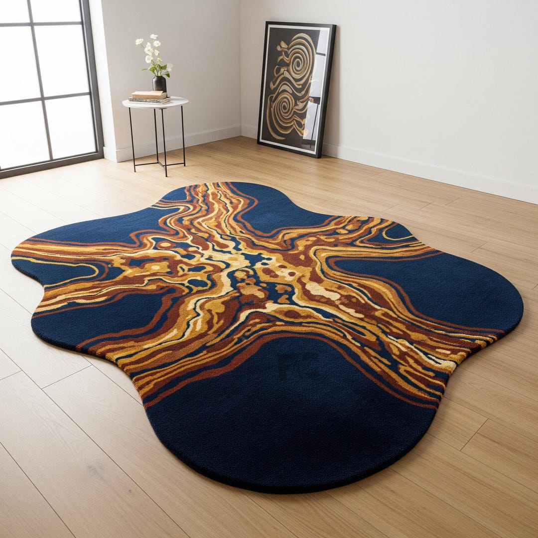 Deep Gold Throw Rug Terracotta Abstract Shaped Wool Rug – Hand-tufted Gold Accent Rug for ...