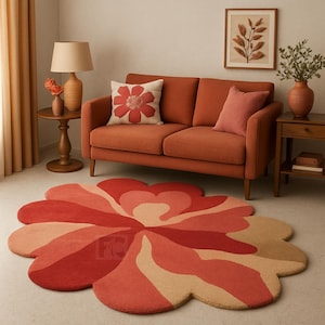 Floral Shape Red And Pink Hand-Tufted Wool Rug | Abstract Blossom Area Rug for Bohemian, Living Room & Nursery Decor