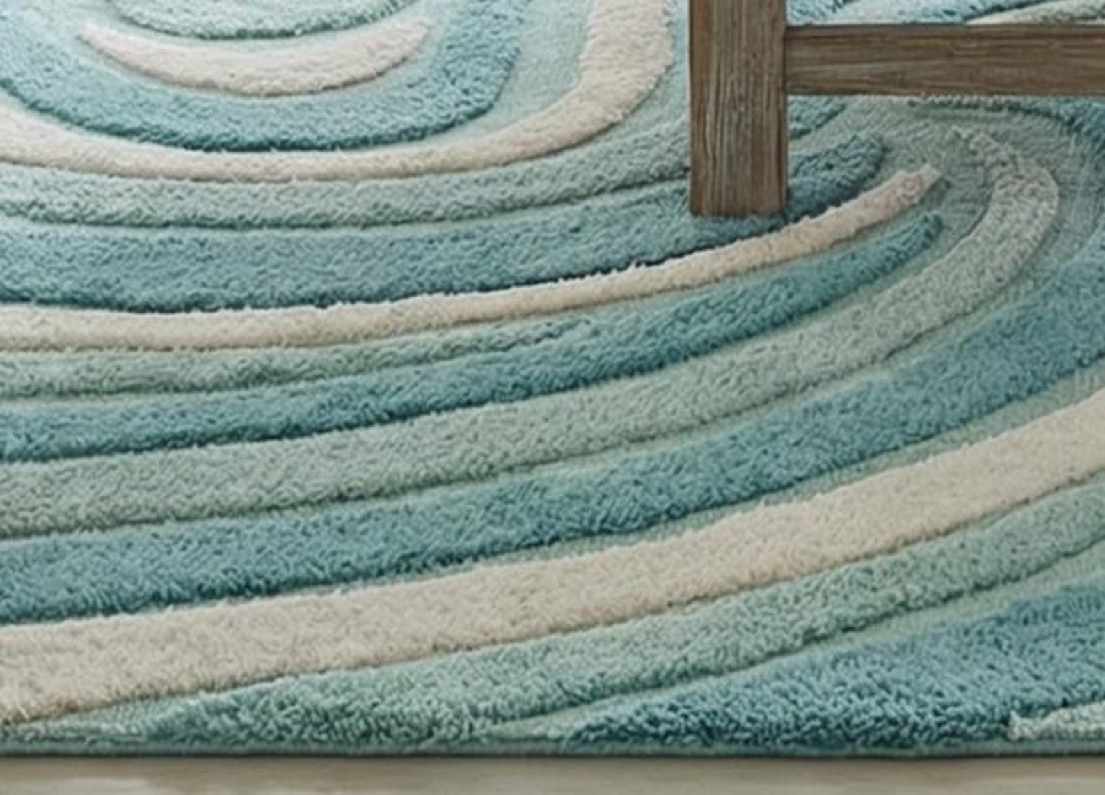 Aqua Blue Coastal Wave, Sculpted Ocean Design Hand Tufted Wool Area Rug ...