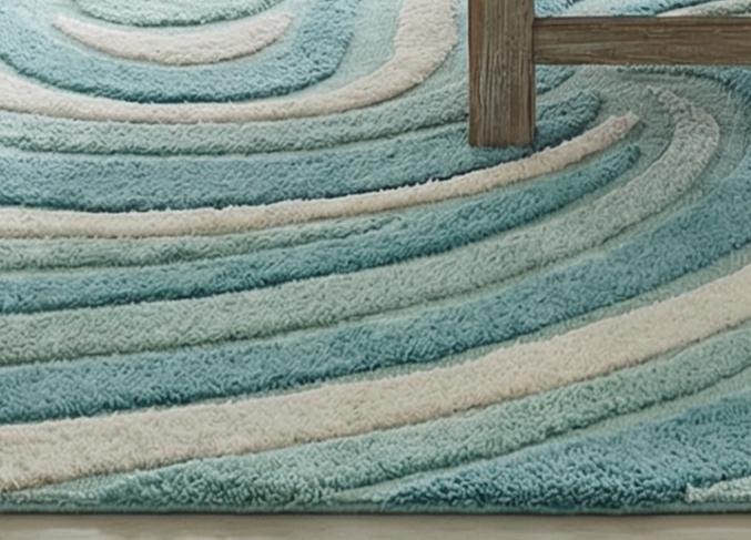 Rod Wave Rugs Aqua Blue Coastal Wave, Sculpted Ocean Design Hand Tufted Wool Area Rug ...