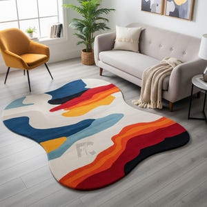 Abstract Wave Rug | Hand-Tufted Wool | Modern Wavy Area Rug for Living Room, Bedroom & Office.