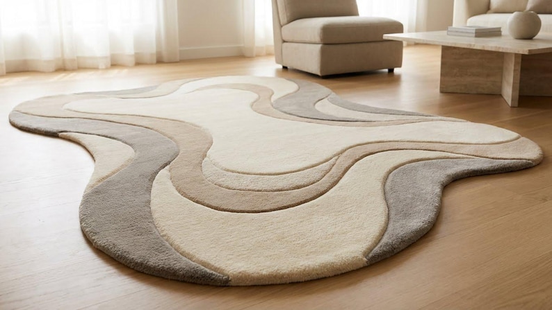 Hand Tufted Wool Area Rug, Modern Abstract Neutral Irregular Rug - Etsy