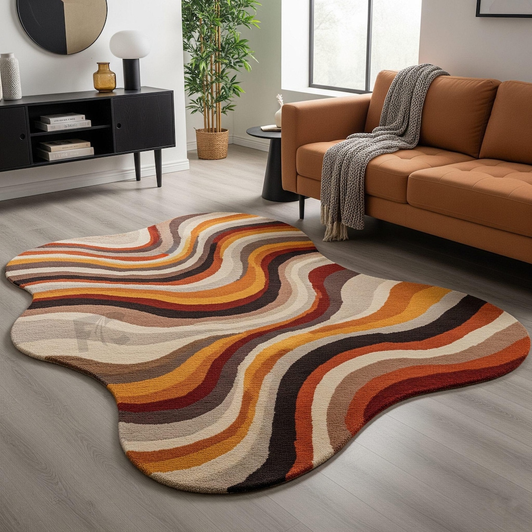 Unique Loom Odacio Cafe | Retro Swirl Cafe Rug | Irregular Wavy ...