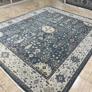 Hand-Knotted Blue Wool Area Rug | Traditional Persian Style Floral Medallion Carpet | Durable Living Room Bedroom Decor