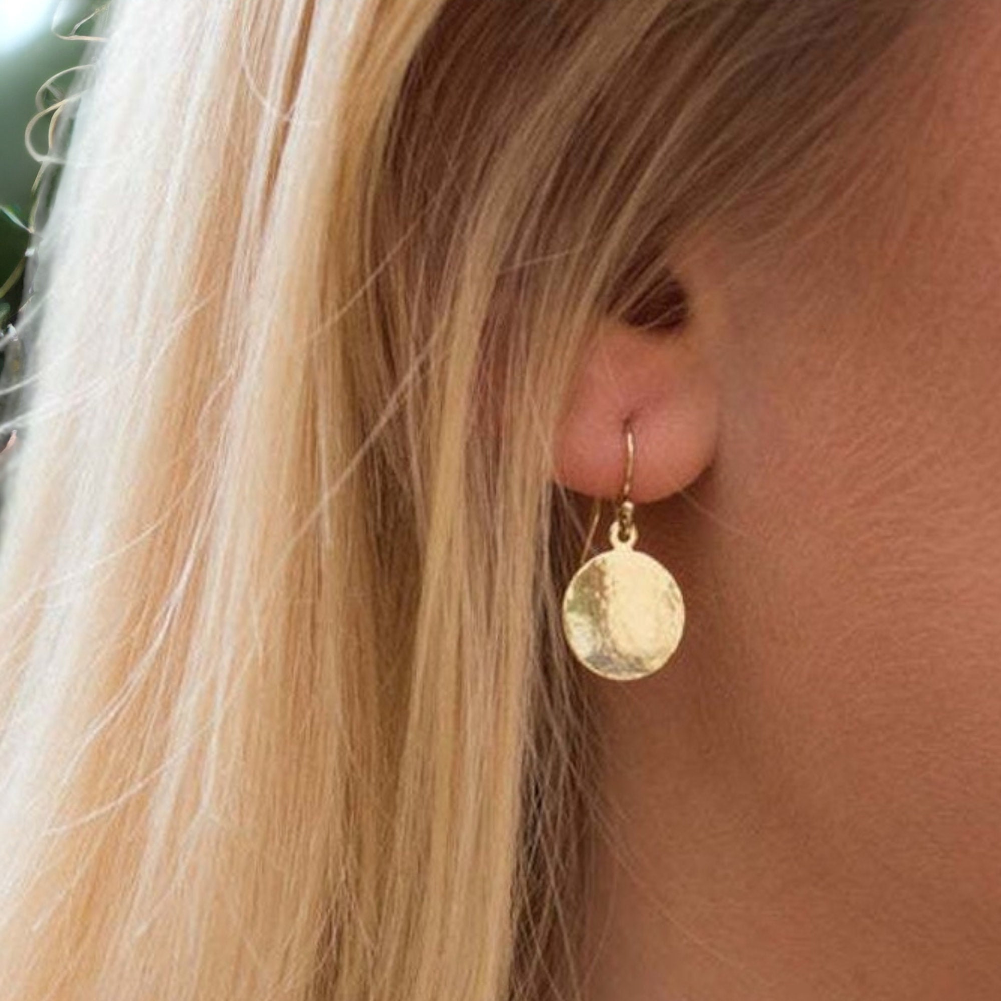 Gold disc best sale earrings