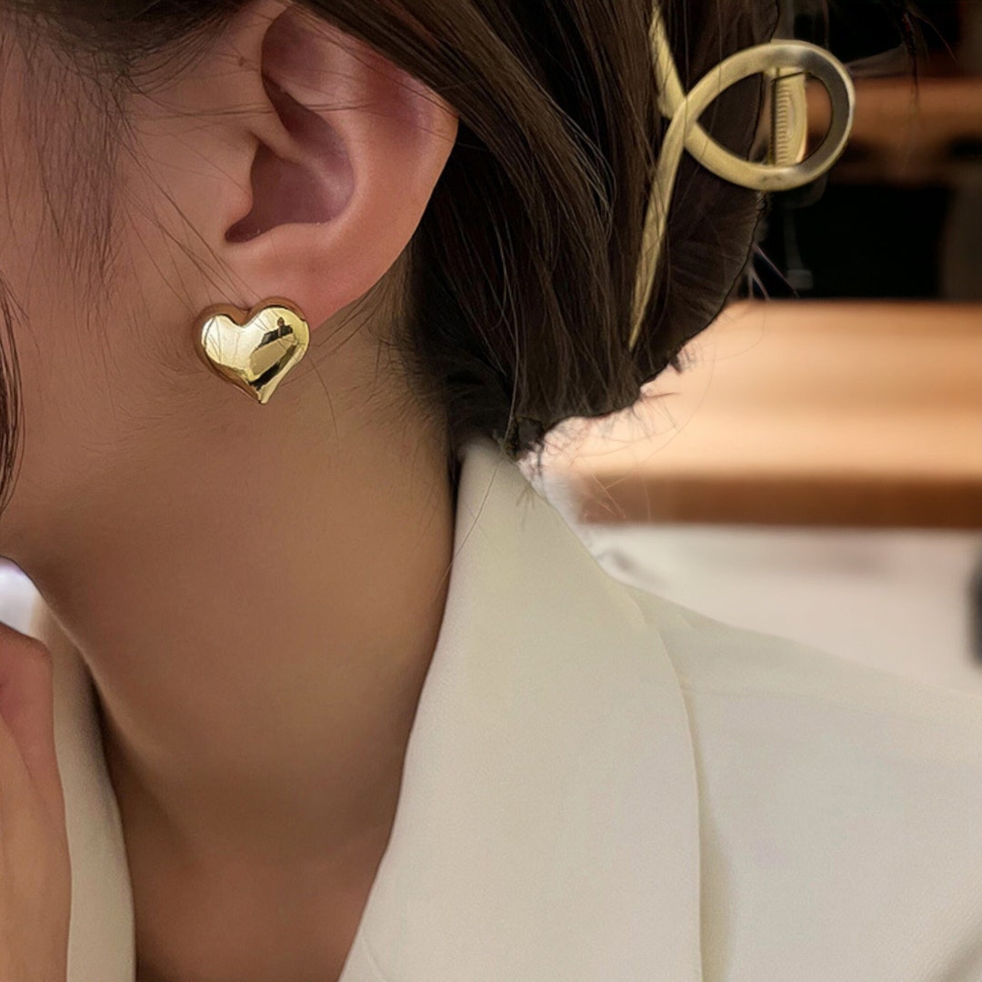 Large Heart Stud Earrings, Love Earrings, Gold Earrings, Silver