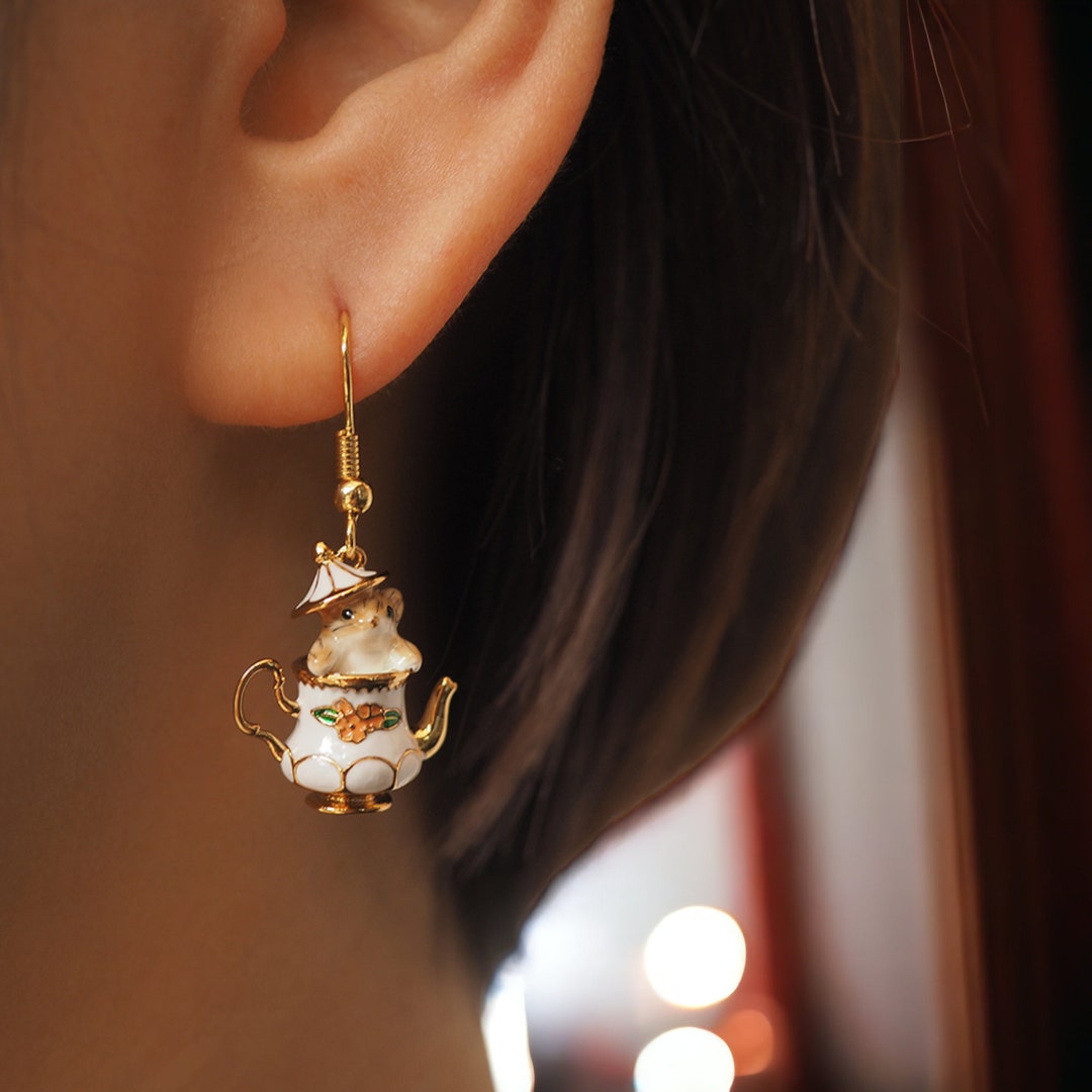 Cute Animal Dangle Earrings Tea Pot Earrings Mouse Dangle Etsy UK