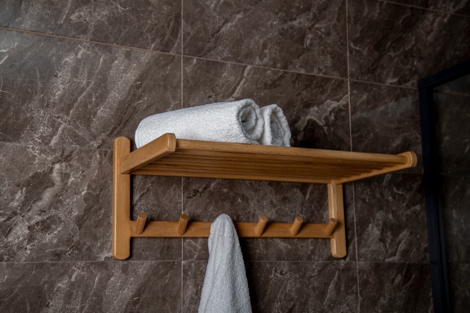 Wooden Bathroom Towel Bar With Shelf Bathroom Storage Shelf Etsy