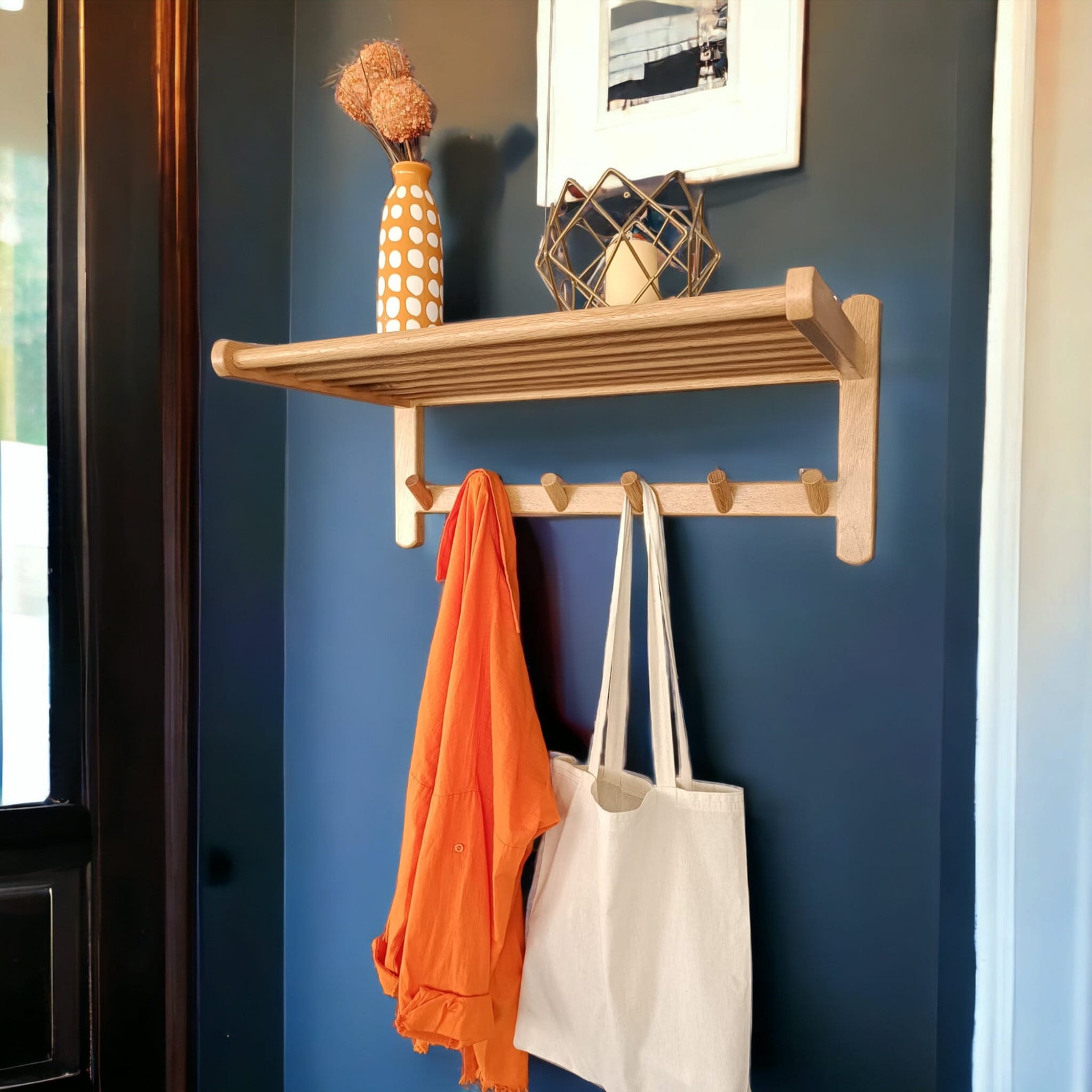 Wooden Bathroom Towel Bar With Shelf Bathroom Storage Shelf Etsy