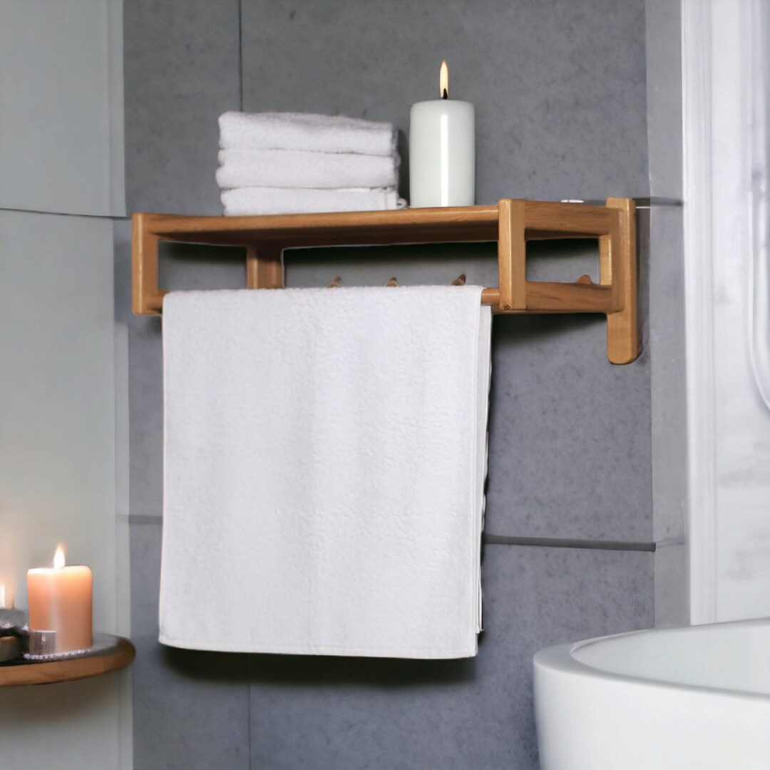 Wooden Bathroom Towel Rack With Shelf Rustic Bathroom Etsy