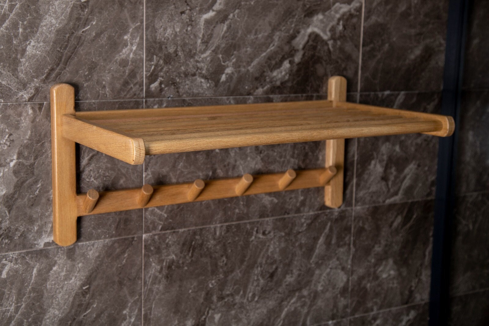 Wooden Bathroom Towel Bar With Shelf Bathroom Storage Shelf Etsy