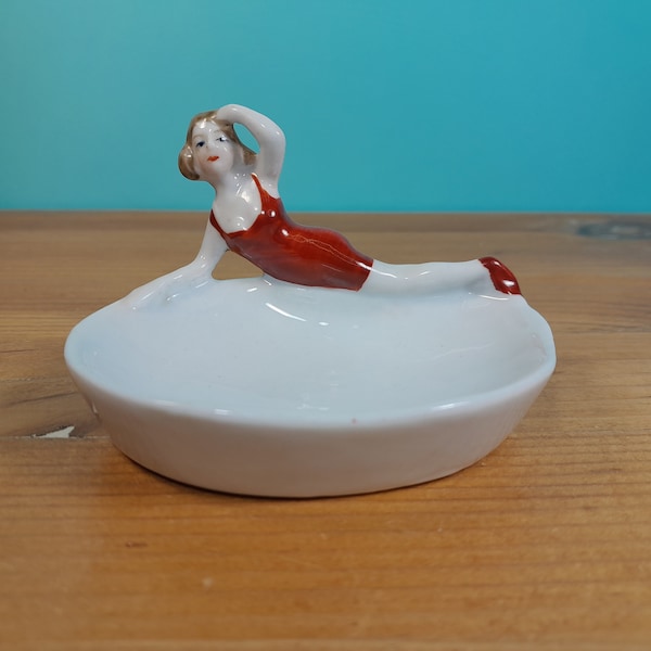 Bathing beauty, flapper girl, pin dish, made in Germany